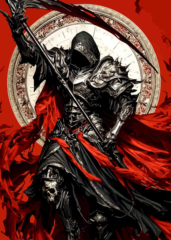 Grim Reaper with Scythe and Red Cape
