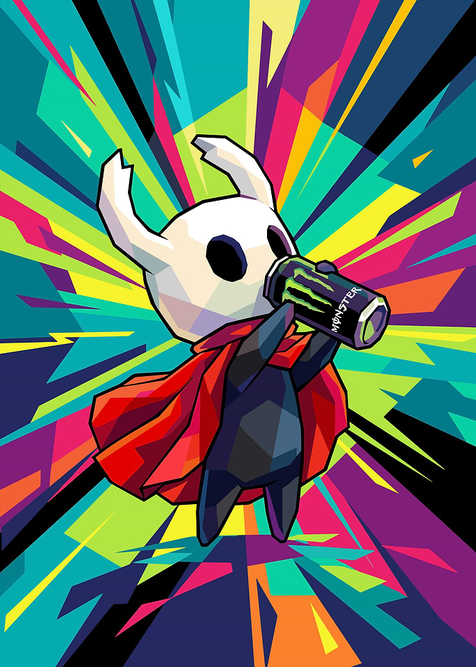 Hollow Knight drinking Monster Energy