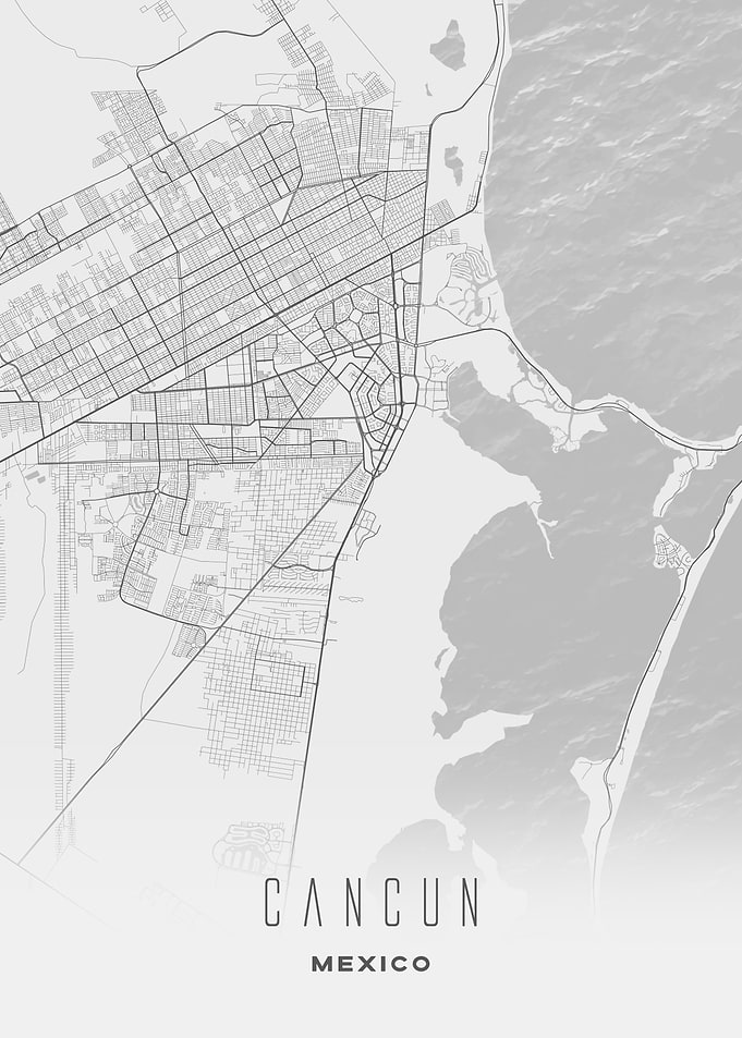 Cancun, Mexico - Minimal White City Streets Map, Wall Art Poster