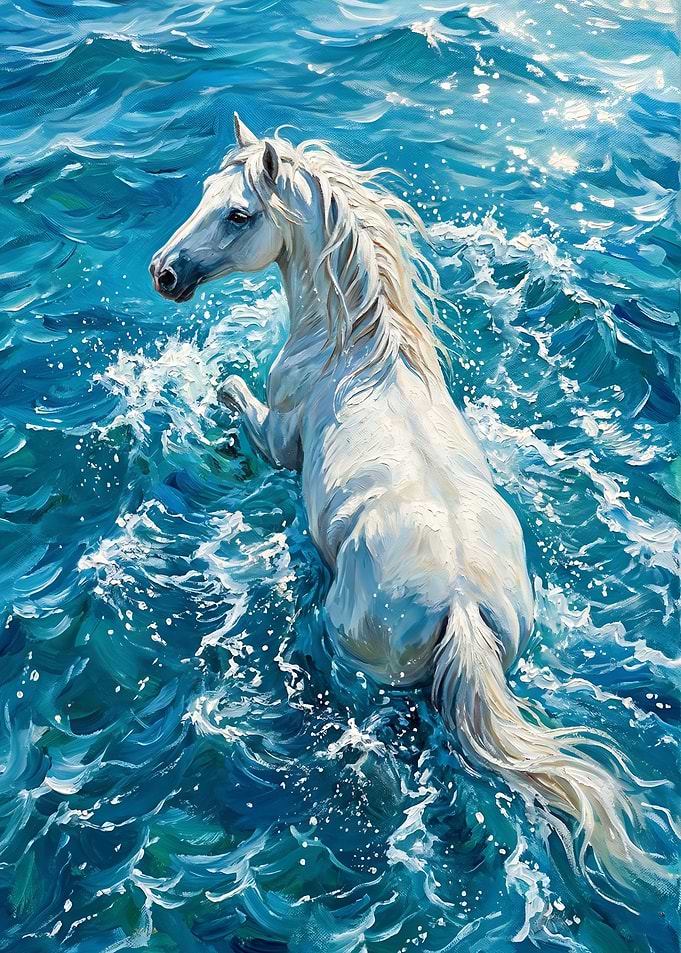 White Horse in Blue Water