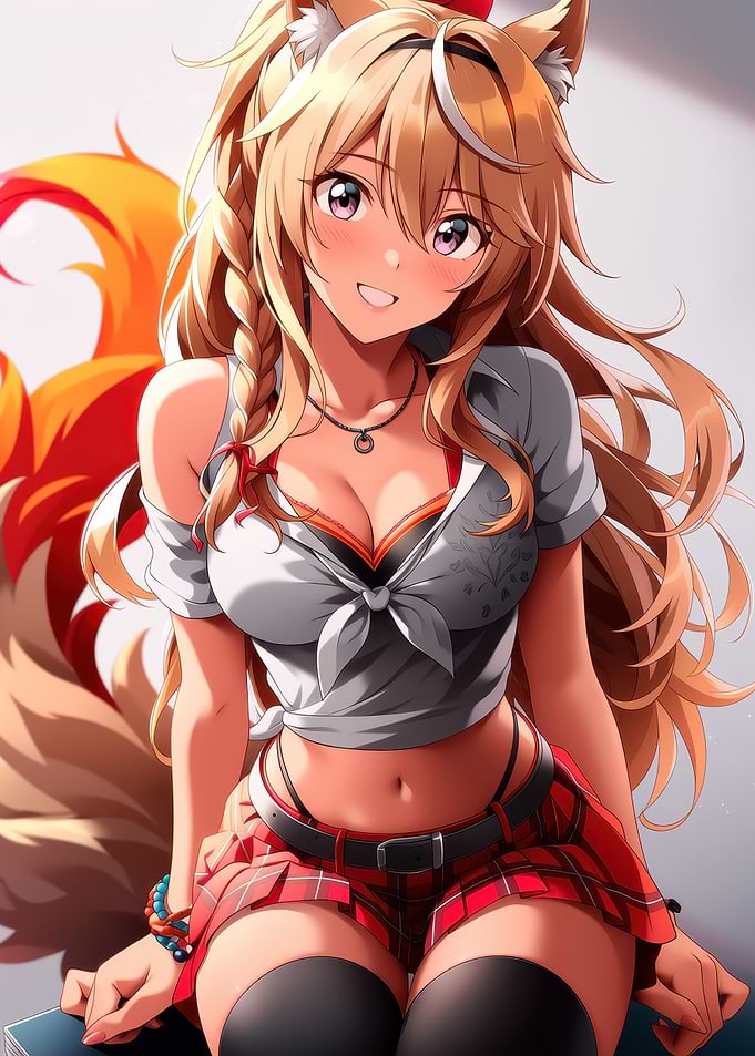 Anime Girl with Fox Ears and Tail