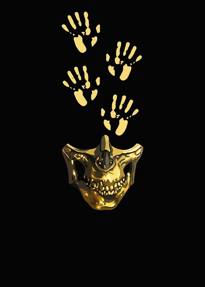 Death Stranding Golden Skull Mask with Handprintsn Game Poster