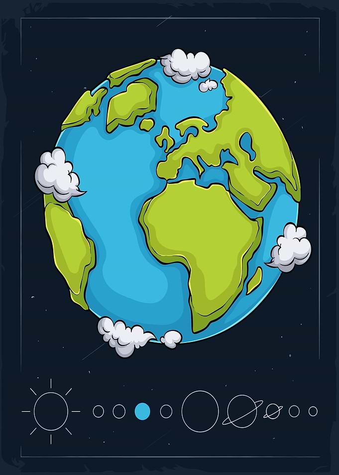 Cartoon Earth and Solar System