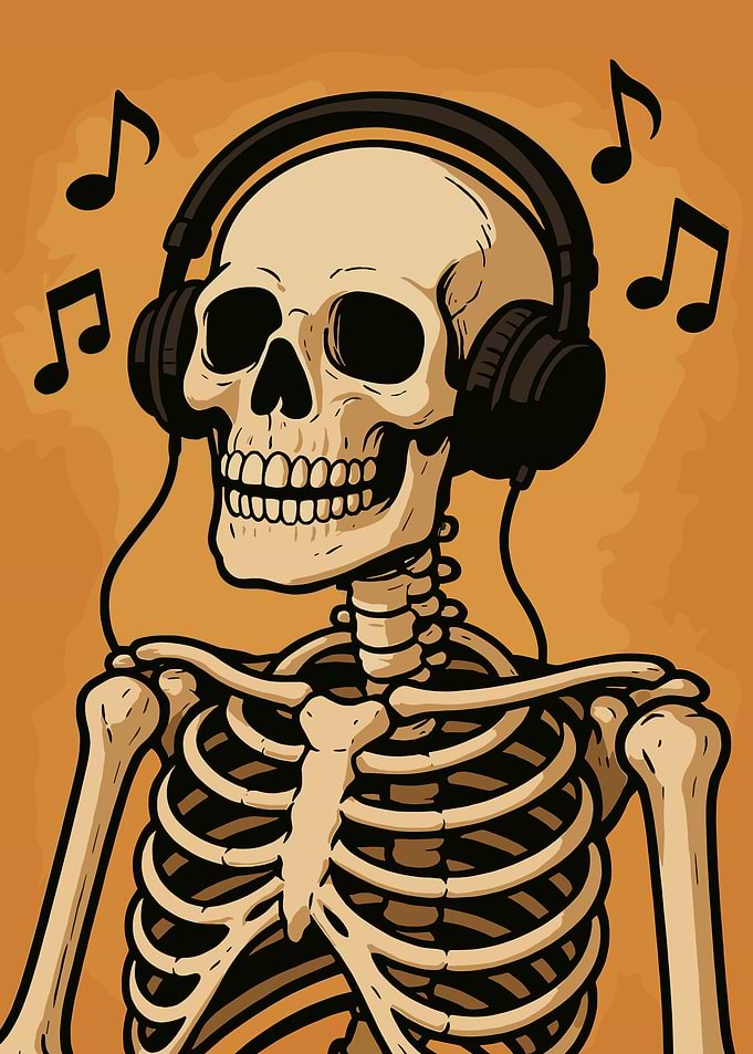 Skeleton Listening to Music with Headphones