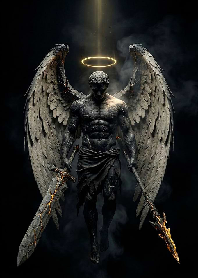 Dark Angel Warrior with Glowing Swords