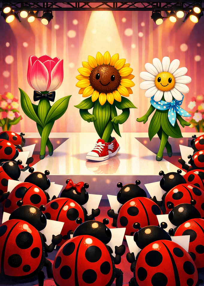 Cute Flowers and Ladybugs on Stage