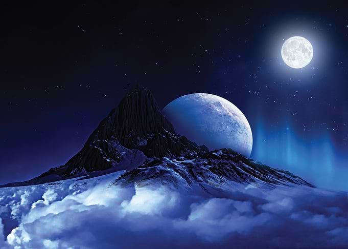 Surreal Mountain Landscape at Night