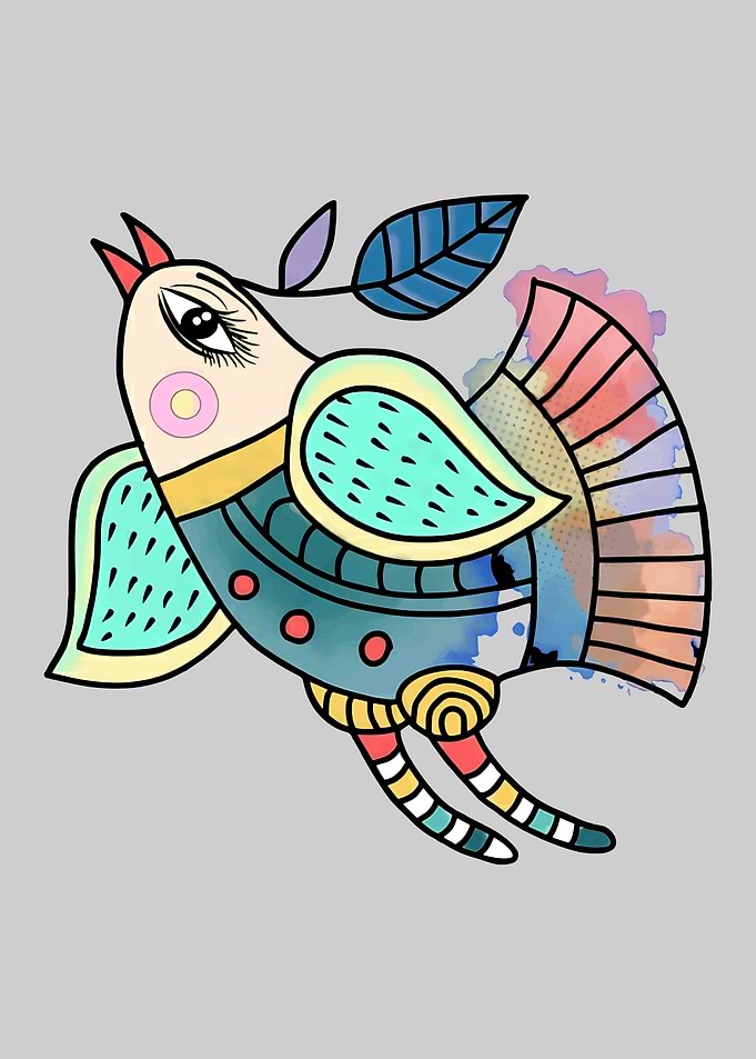 Whimsical Bird with Colorful Tail