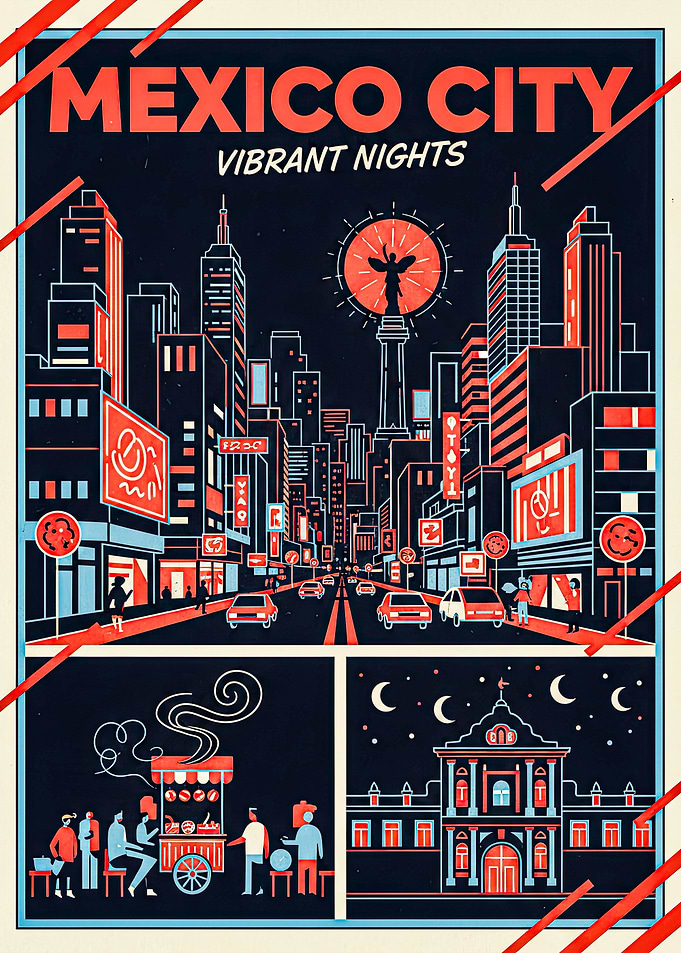Mexico City Vibrant Nights Poster