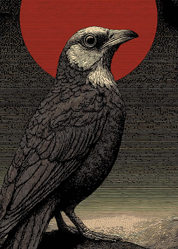 Bird with Red Sun Background