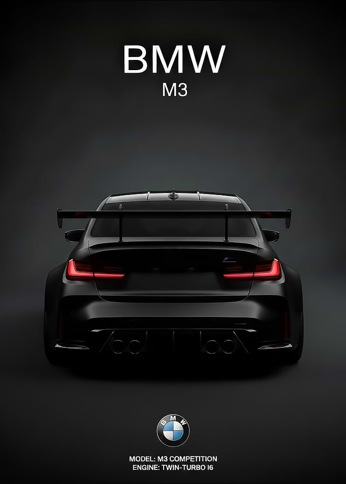 black BMW M3 Competition Rear View