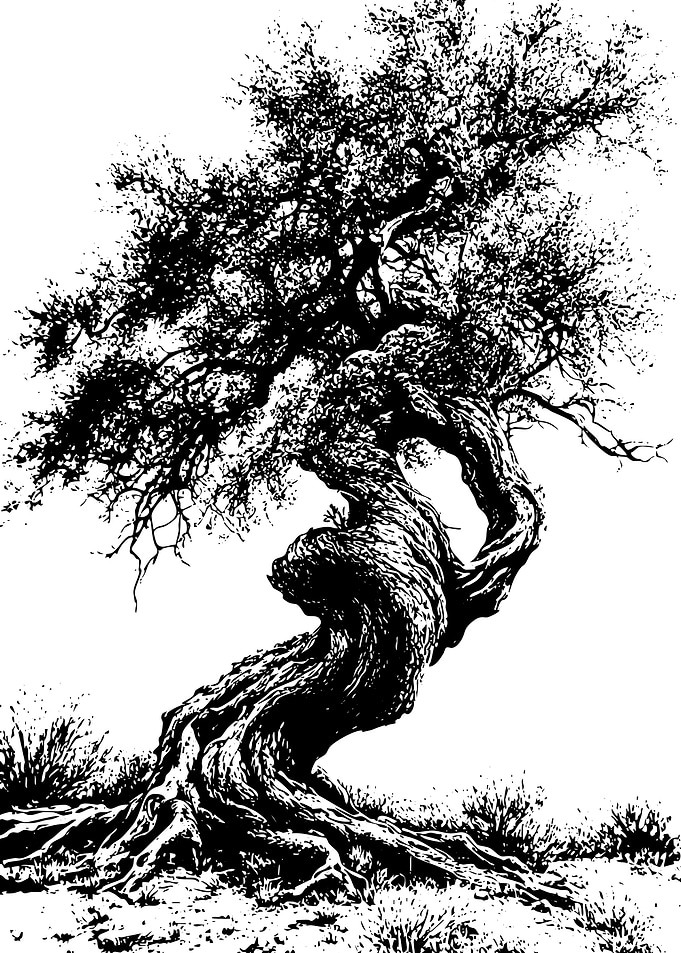 Twisted Ancient Tree Illustration