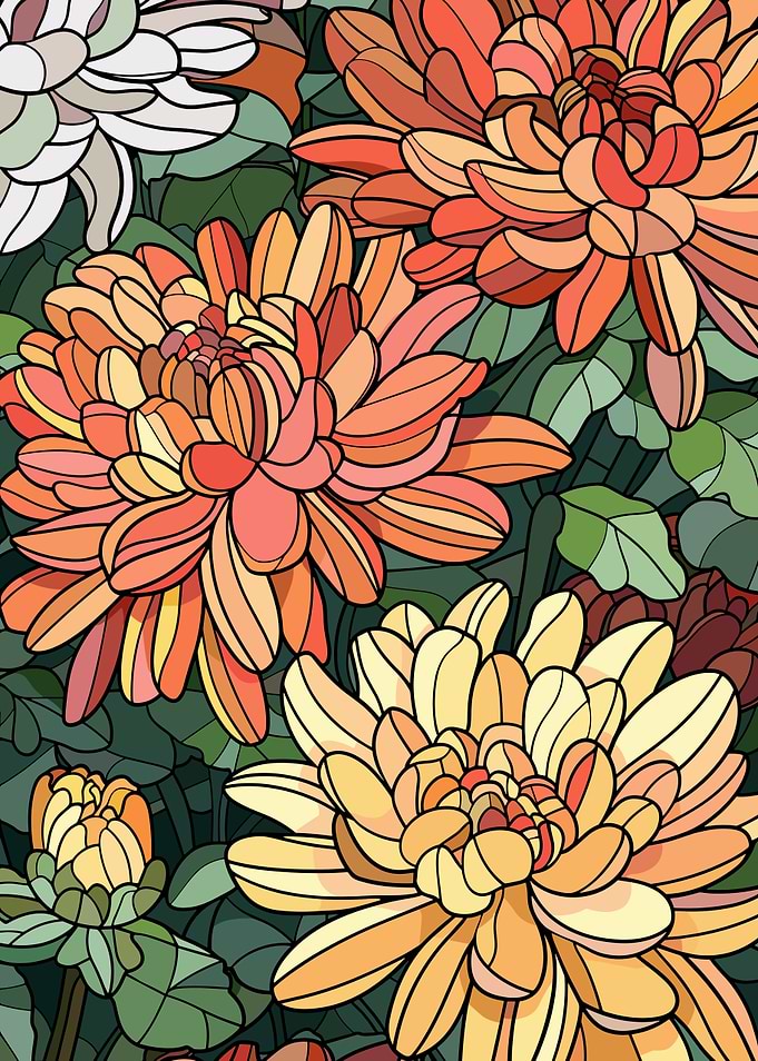 Stained Glass Chrysanthemums
