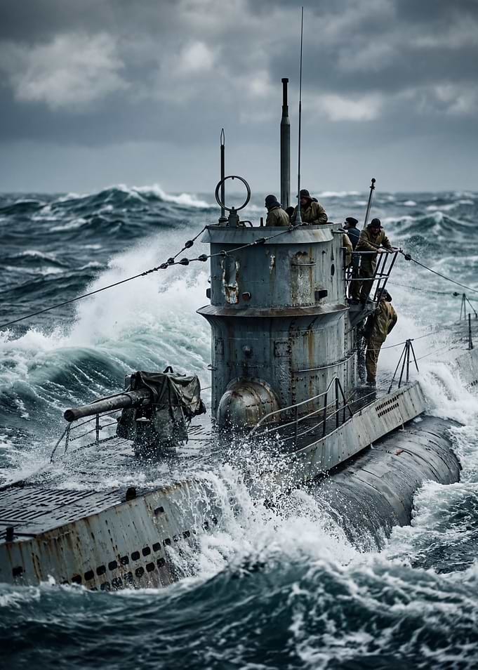 Submarine in rough seas