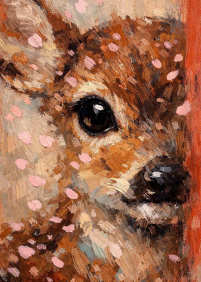 Close-up painting of a fawn's face
