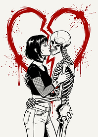 girl kissing skeleton