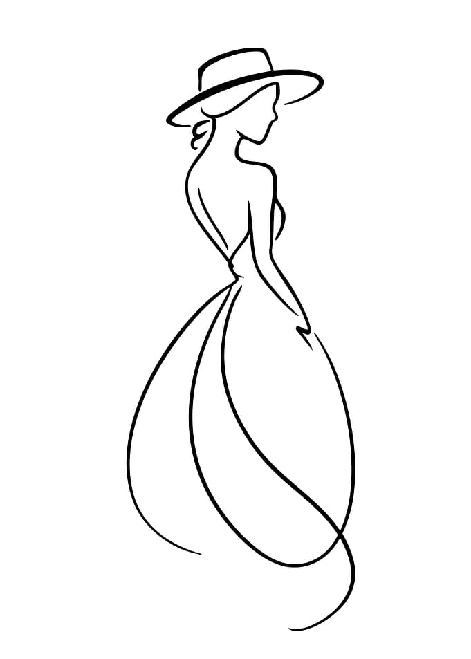 Elegant Woman in a Hat and Dress