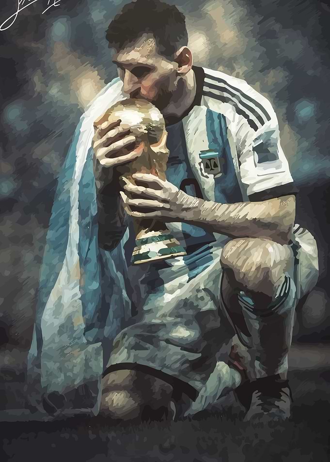 Lionel Messi kissing the World Cup trophy