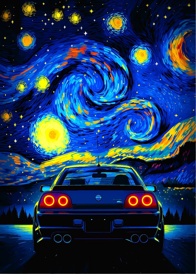 Car Under Starry Night Sky