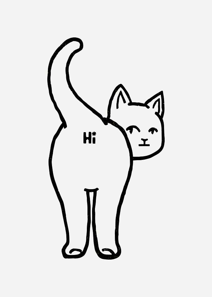 Cat's Rear with 'Hi' Text