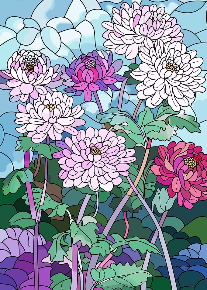 Stained Glass Chrysanthemums