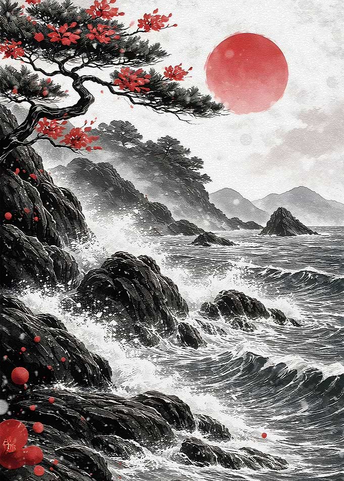 Japanese Pine Tree by the Sea
