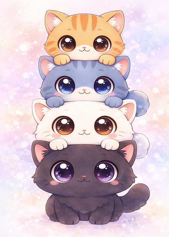 Stack of Cute Kawaii Kittens