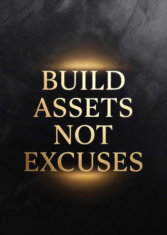Build Assets Not Excuses Motivational Text