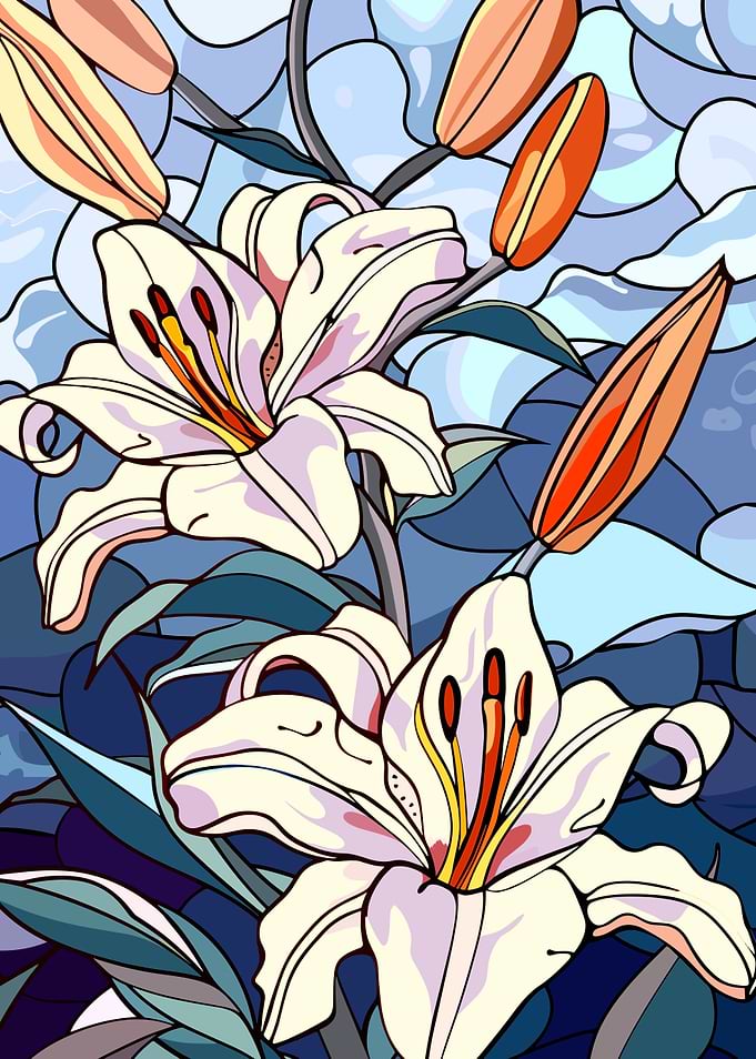 Stained Glass Lilies and Buds