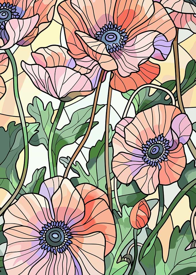 Stained Glass Poppies