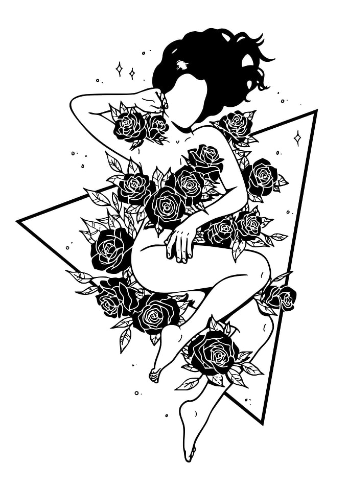 Woman Covered in Black Roses
