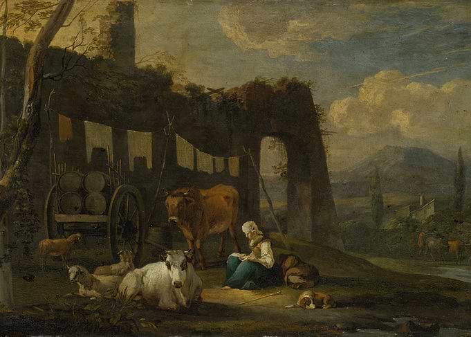 Pastoral Scene with Shepherdess and Livestock