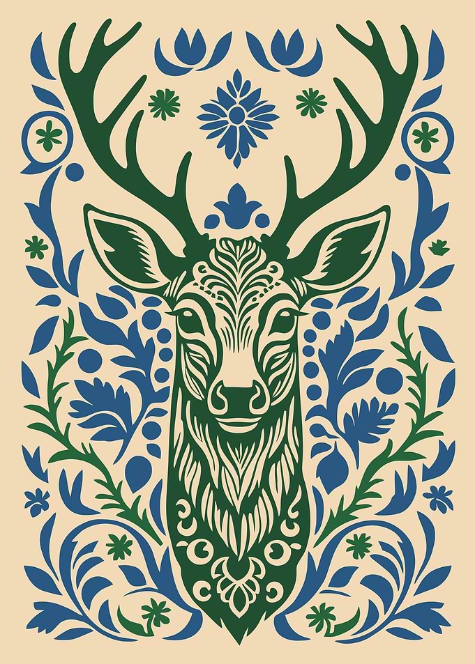 Deer Head with Floral Ornaments