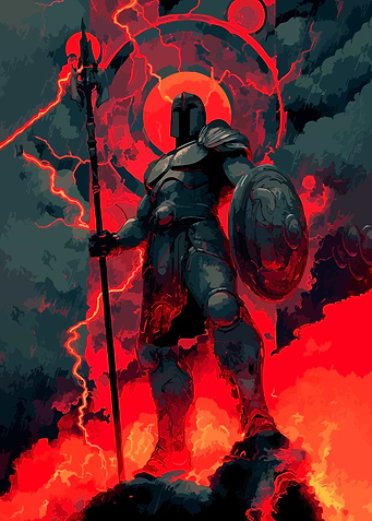 Warrior in Fiery Landscape