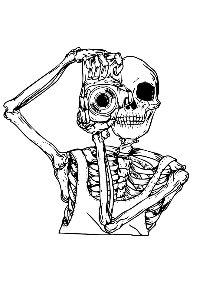 Skeleton taking a selfie with a camera