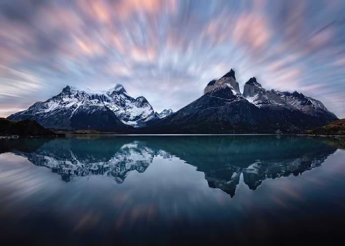 Dramatic Mountain Reflection at Sunset