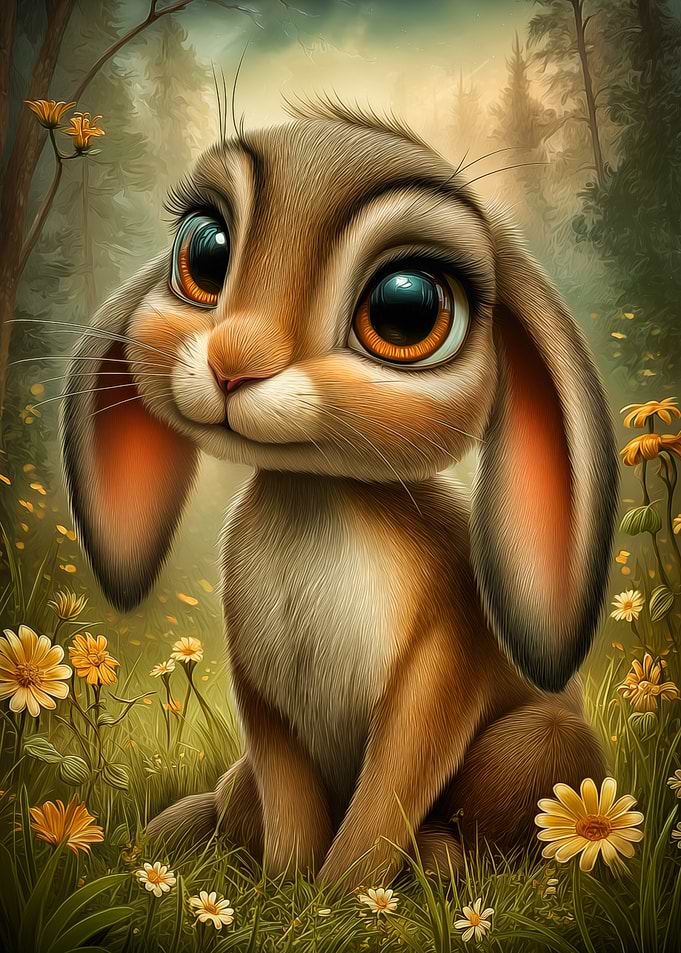 Cute Bunny in a Field of Flowers
