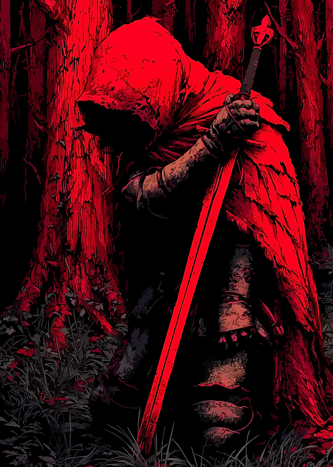 Red Hooded Knight in Forest