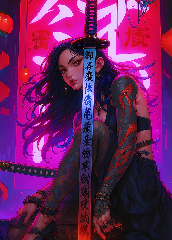 Cyberpunk Samurai Woman with Katana