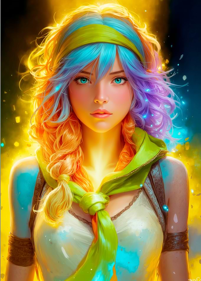 Anime Girl with Colorful Hair