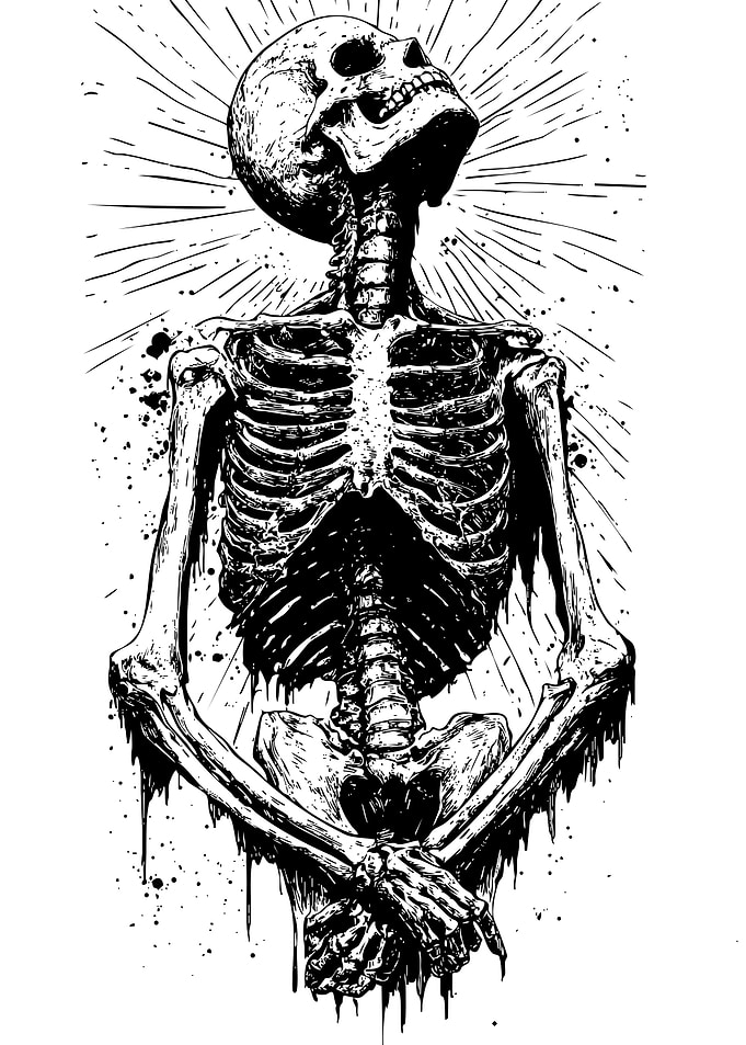 Skeleton looking up with radiating lines