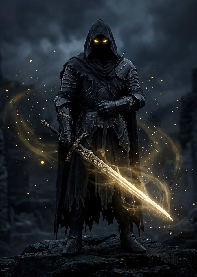 Dark Knight with Glowing Sword