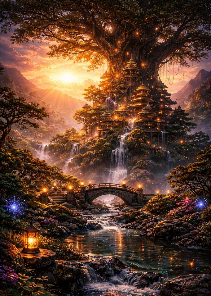 Forest Village at Sunset