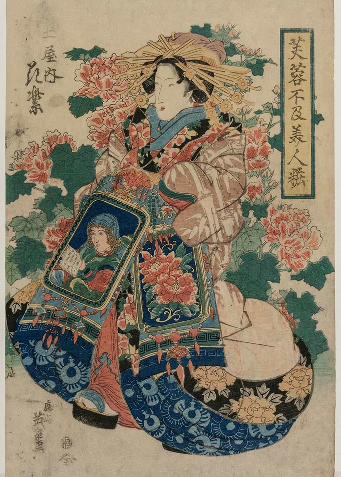 Ukiyo-e Print of a Woman with Flowers