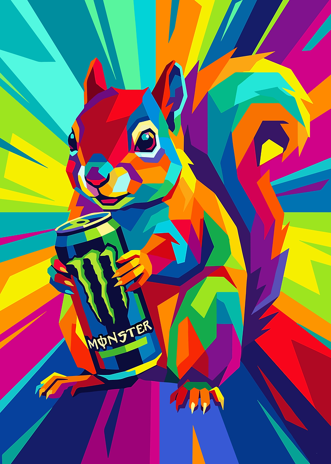Pop Art Squirrel with Monster Energy Drink