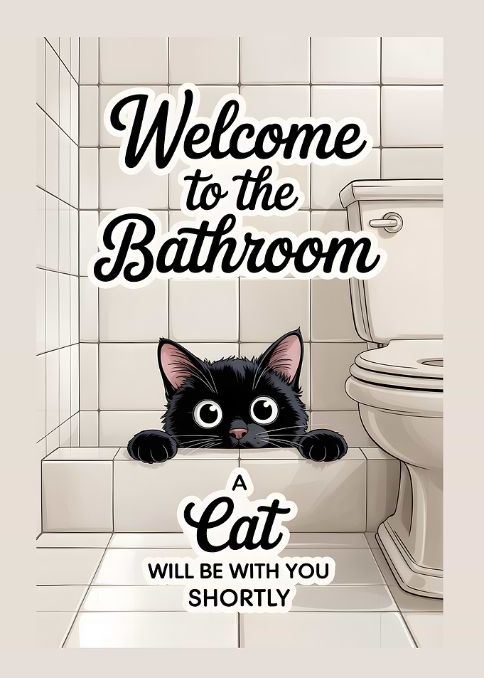 Funny Cat Bathroom Welcome Sign