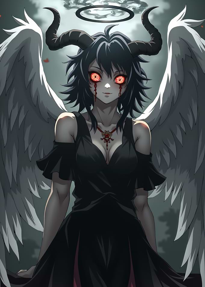Demonic Angel with Red Eyes