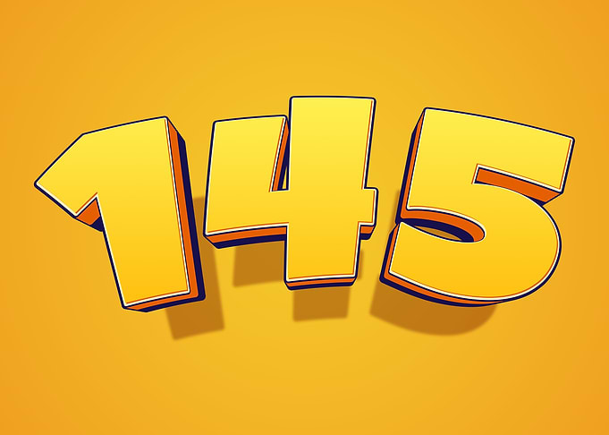 Number 145 in 3D Yellow Font