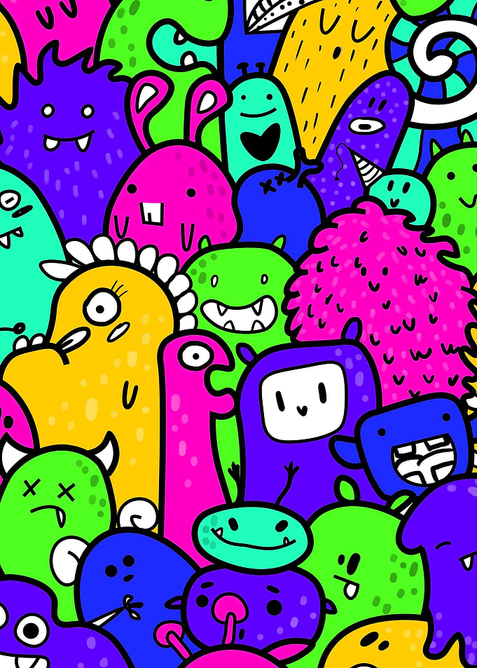 Colorful Doodle Monsters Pattern