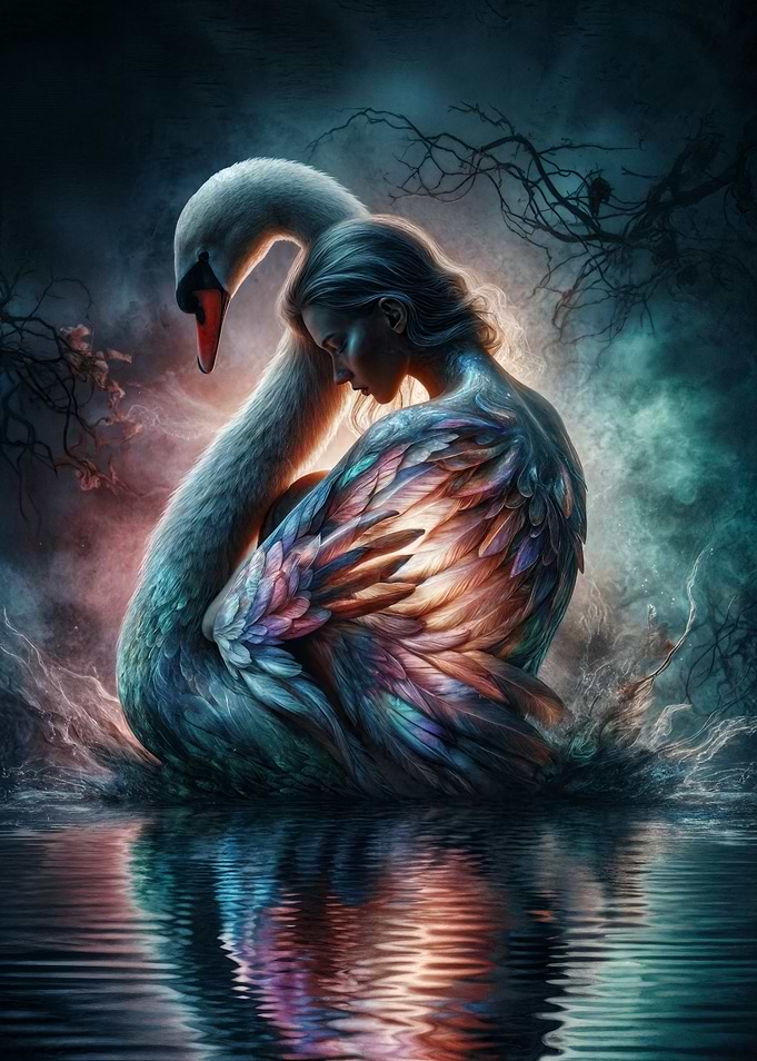 Enchanting Swan Woman in Water